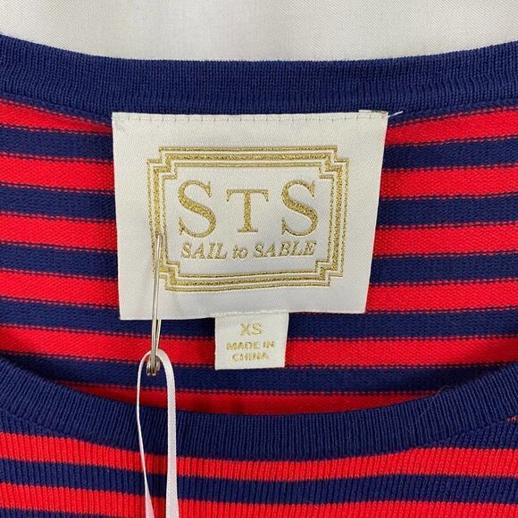 Sail to Sable Red, Blue Striped Bell Sleeve Dress - Picture 5 of 7